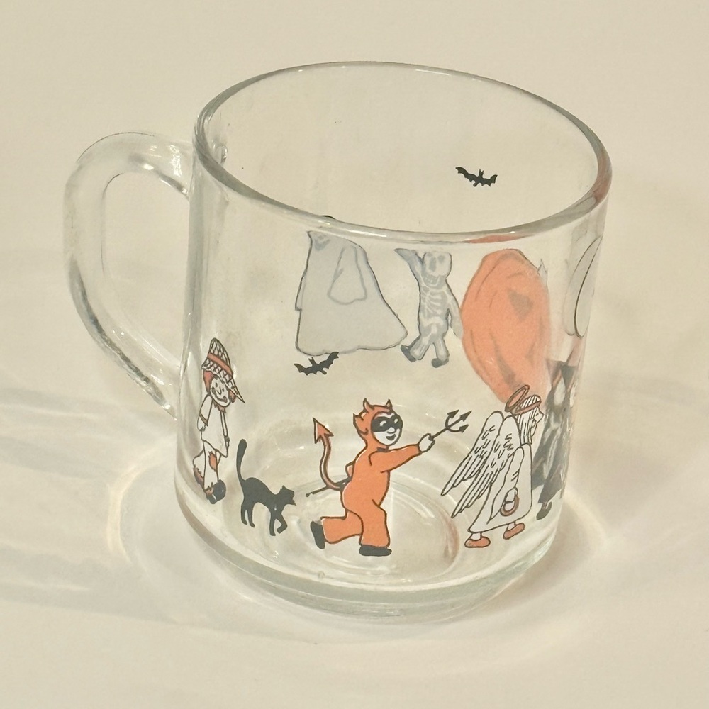 Luminarc Glass Halloween Mug Cup Witch Ghost Devil Angel 1970s VTG France